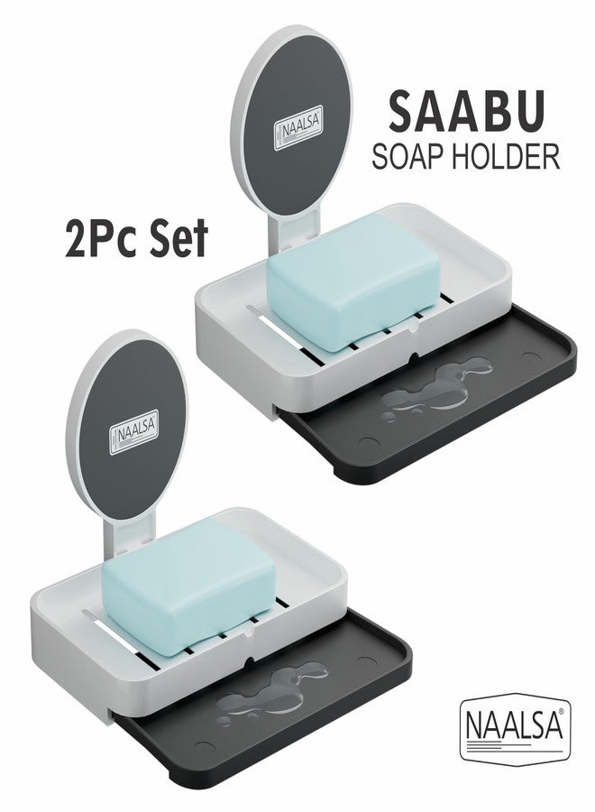 NAALSA 2Pc SAABU Soap Holder - Plastic Soap Box, Self-Adhesive Wall-Mounted Soap Case - Essential Bathroom Accessories Items, Durable Bathroom Soap Holder for Wall - Image 2